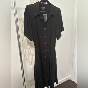 Midnight Hour Classic Black Button-Down Midi Dress